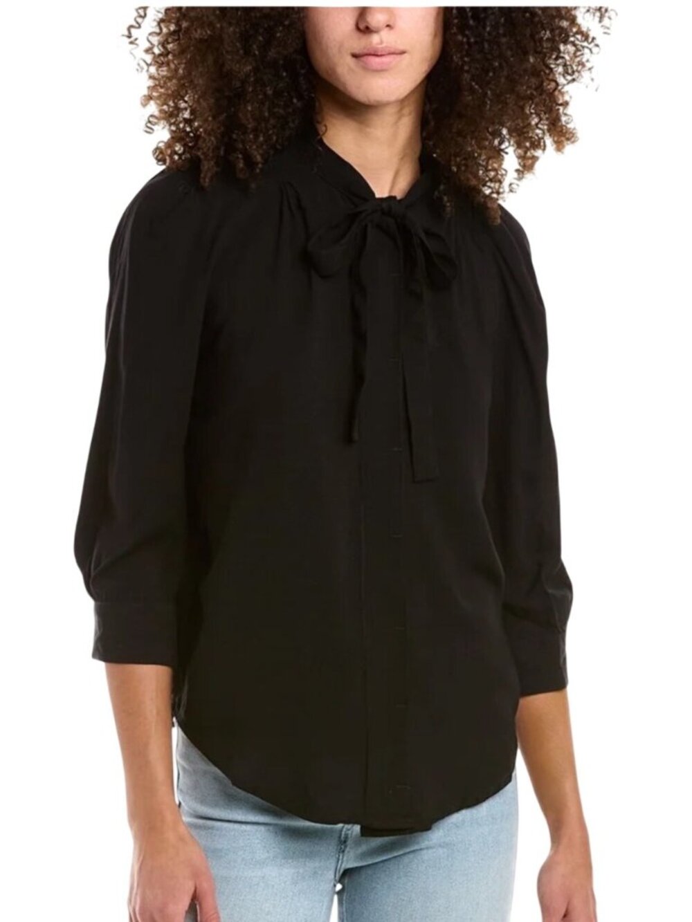 Zadig & Voltaire Touch Black 3/4 Sleeve Blouse Tie Neck Detail XS designer neutr